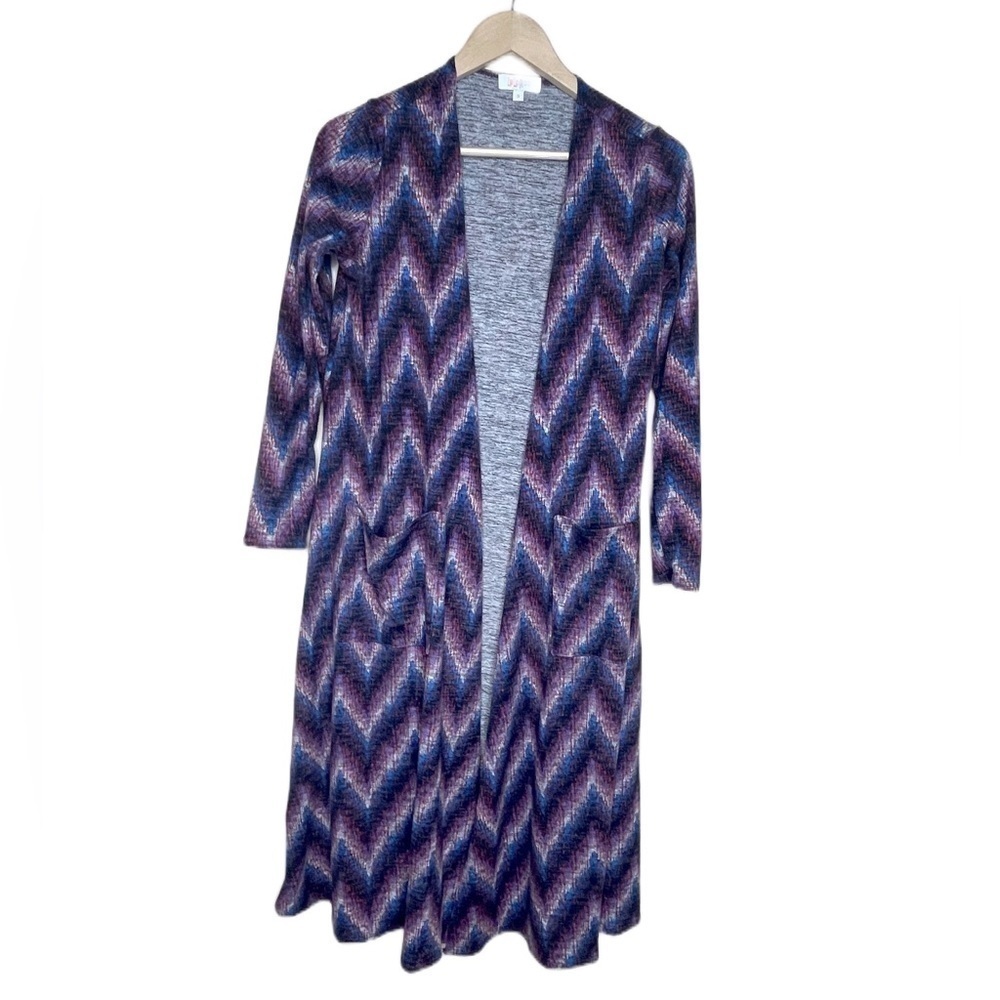𝅺LULAROE  Sarah chevron purple and blue long cardigan